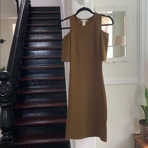 H&M bodycon cold shoulder dress in olive cognac XS